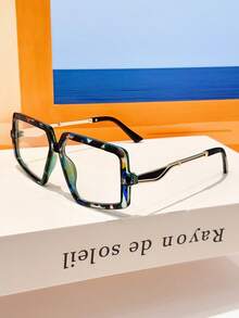1PC Unisex Square Contrast Color Elegant Metal Decor Plain Lens Glasses Frame, Y2K Retro Street Style, Daily Wear, Vacation - Clear - View 18