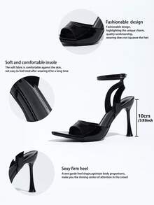 Women's Black Pointed Toe High Heel Sandals With Single Strap, Spring/Summer Versatile Commute Office Party Casual Fashion Cross Ankle Strap Sandals - Black - View 7