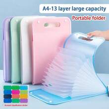 A4 Vertical 13-Pocket Storage Folder - Thickened Semi-Transparent PP Material, Suitable For School/Office - Test Papers And Document Storage, Back To School Essential, Random Sticker Color - A - View 2