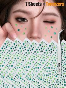 1/3/5/7pcs Green Self-Adhesive Face Gem Stickers, Suitable For Face And Body, Perfect For Christmas, Party, Festival, Y2K Style, Concert Looks, Face Jewels - Multicolor - View 9