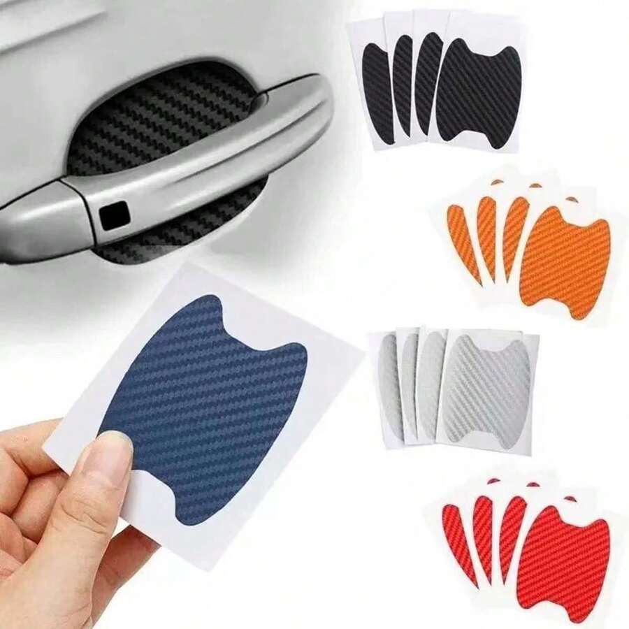 1pc/4pcs Car Door Handle Sticker Protective Film Carbon Fiber Handle Wrap Decal 4-Piece Set - A - View 1