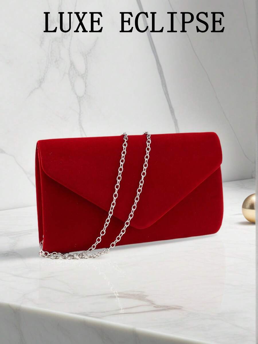 Envelope Design Party/Wedding Clutch Bag For Women, With Detachable Chain Strap And Shoulder Strap, Fashion Wallet - Red - View 1