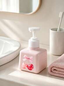 Cherry Pattern Press Type Pump Head Distributor, Foam Press Bottle Square, Thick Wall Lotion Bottle, Refillable Hand Sanitizer Distributor, Large Capacity Lotion Distribution Bottle, Equipped With Press Pump, Suitable For Bathroom Washstand, Hotel, - Multicolor - View 7