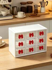 Drawer-Style Mini Cosmetic Organizer, Featuring Various Colored Bows, Transparent Plastic Stackable Storage Boxes, Multiple Designs, And Multiple Compartments. Suitable For Desktops, Offices, And Bedrooms, With A Smooth, Easy-To-Clean Surface. - Multicolor - View 1