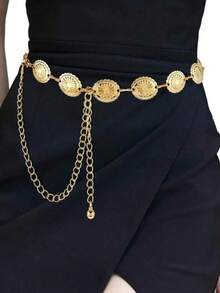 1pc Bohemian Style Gold Coin Chain Waist Belt For Women, Beach Vacation Metal Waist Belt, Match With Dress And Skirt - Multicolor - View 12