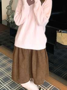 Korean Style Vintage Chic High Waist Slimming A-Line Skirt - Brown - View 2