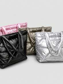 Tas Tote Bahu Wanita, Motif Quilted Berlian, Kain Nilon, Tali Lebar & Bukaan Atas, Kapasitas Besar, Minimalis untuk Kerja, Perjalanan, Belanja, Musim Gugur/Dingin - MultiWarna - View 6