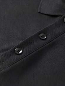 Men's Spring/Autumn Fashion Casual Loose Fit Long Sleeve Polo Shirt With Turn-Down Collar, Suitable For Daily Commute And Travel - Black - View 9