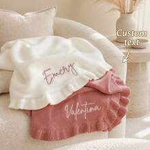 1pc Personalized Name Embroidered Knitted Throw Blanket, Customized Letter Knitted Blanket, 6 Colors Available, Bedroom And Sofa Home Decor, Exquisite Holiday Gift For Family - Multicolor - View 2