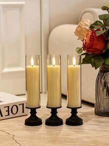 2pcs Vintage Black Candlestick Flat Mouth Cup, 5 Sizes LED Fake Flame Electronic Candle Lights, Home Decor, Festival & Wedding - Cup Tube Candlestick With Flat Rim - View 18
