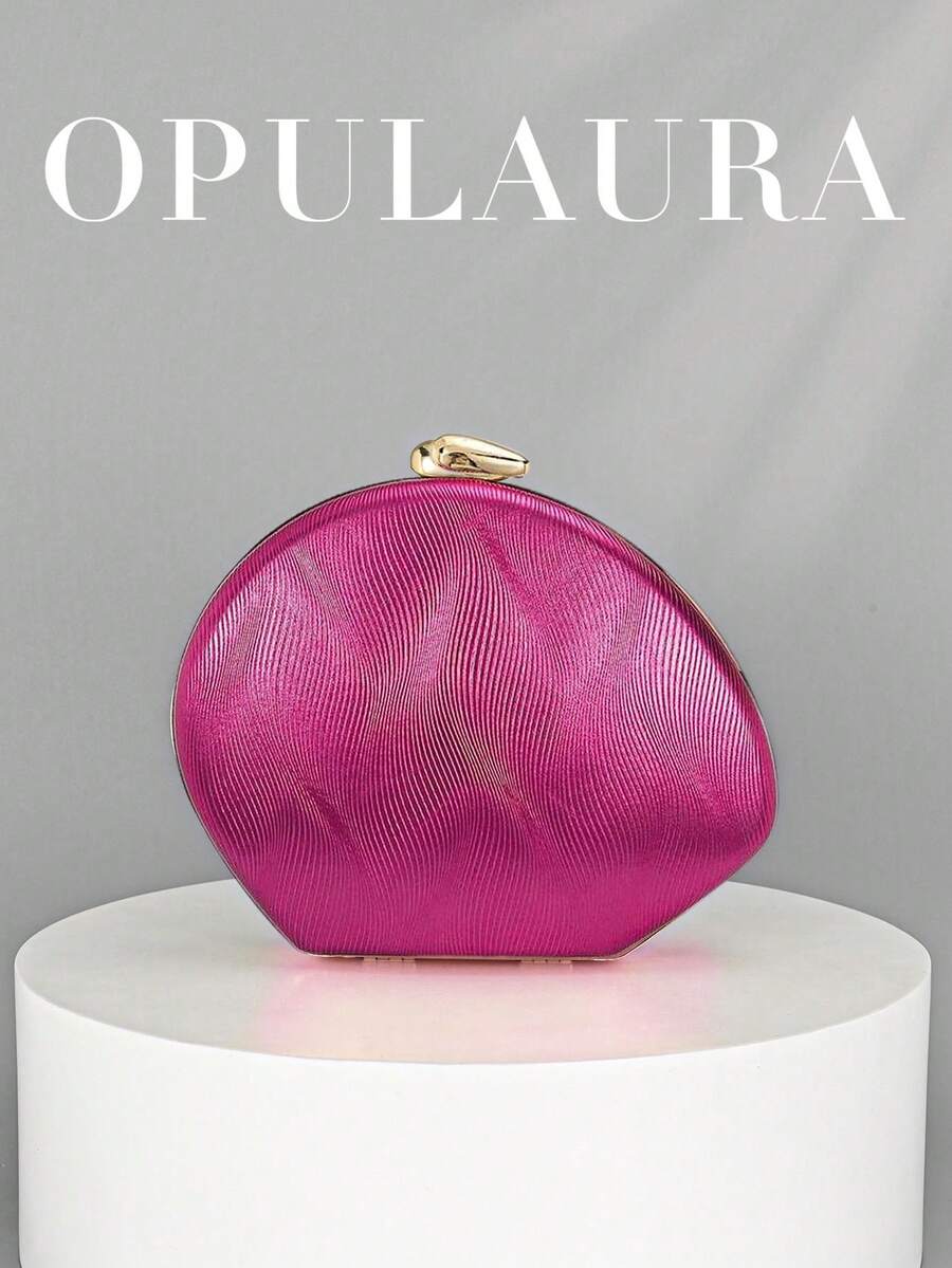OpulAura 女款極簡貝殼造型奢華 PU 皮革晚宴手拿包,優雅迷人的晚宴包,閃亮派對手拿包,正式派對包,浪漫婚禮附鏈條手拿包 - 玫紅色 - 查看 1