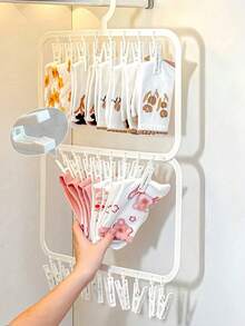 Space Saving Clip Hangers, Multifunctional Laundry Drying Rack With Clips, Hanging Organizer For Socks, Underwear, Shoes, Pants & Small Items, Closet, Bathroom, Dorm & Home Storage - White - View 3