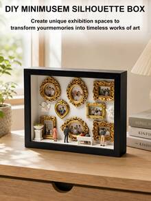 1 Set 6-Inch DIY Mini Museum Shadow Box, 3D Shadow Box Set With Gold Mini Photo Frame And Figurines, Personalized Memory Display, Unique Holiday, Anniversary, Graduation And Special Occasion Commemorative Decoration - Multicolor - View 6