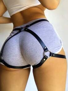 1 pieza Cinturón de mujer de cuero PU con decoración corporal ajustable, estilo punk, correa de cintura, accesorios de ropa para citas y fiestas - Negro - Ver 3