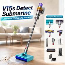 Dyson V15s Detect Submarine Cordless Wet & Dry Vacuum, Yellow/Nickel, 60 Min Runtime, LCD Screen, Anti-Tangle Pet Hair Tool, Hard Floor Washer, Multi-Surface Cleaner - US A Type Plug(220-240V) - View 10