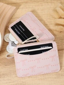 Fashion Bow Print Zipper Closure Women's Coin Wallet, Lightweight And Portable Cash, Credit Card, Coin Card Bag, Suitable For Outdoor And Travel - Pink - View 9