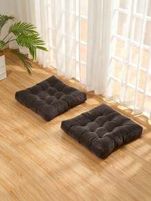 1pc Large 55cm Corduroy Square Cushion, Thickened Quilted Solid Color Chair Pad, Tatami Floor Mat, Office Seat Cushion - Square Thick Seat Cushion - View 5