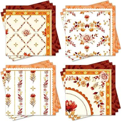 20/40/60 Pcs,Thanksgiving Vintage Harvest Floral Disposable Dinner Napkins,Fall Rose Leaf Beverage Paper Tissues With 4 Designs,Seasonal Decor Dessert Napkins For Freindsgiving Party,Bridal Shower,Wedding Reception,BabyShower,6.5*6.5 Inch