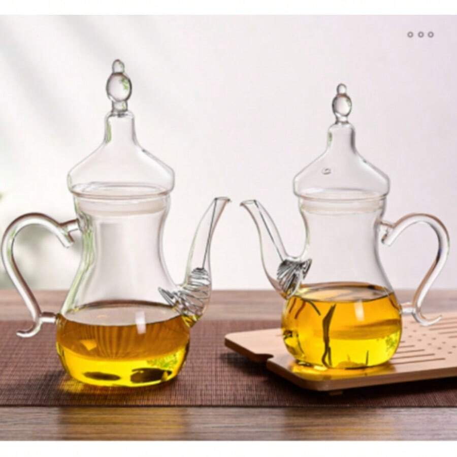 1pc - 1000ml - Handmade Glass Teapot - Glass Coffee Pot - Direct Heat Resistant - Lamp Shaped Pot - Large Capacity - Flower Tea - Beauty Afternoon Tea Pot - Home Kitchen Storage Supplies - White - View 1