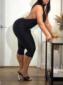 Women's Elegant Elegant Solid Color Wide Leg Halter Neck Jumpsuit For Vacation And Street Wear - Black - View 4