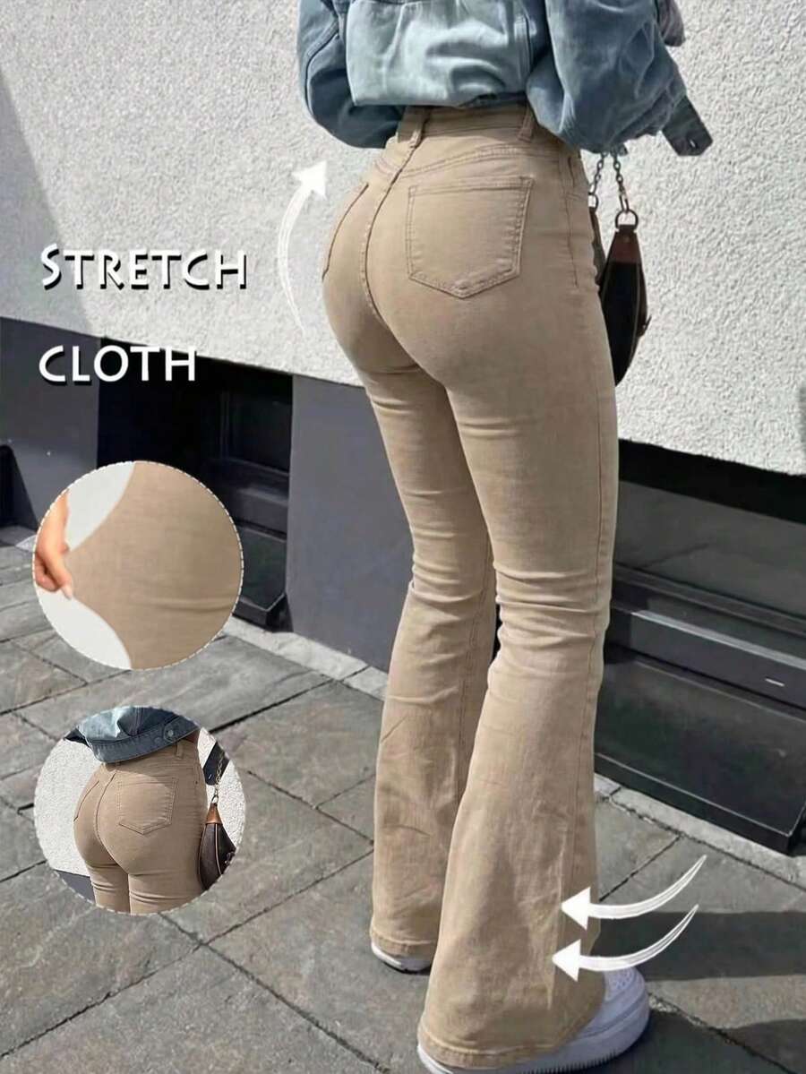 Women's Butt Lifting Jeans, High Stretch Tummy Control Skinny Pants, Fashionable Elegant Casual Trousers Suitable For Dates, Commuting, Shopping Fall - Khaki - View 1