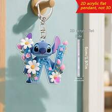 Disney Stitch Letter Embroidered Keychain, 26 'A-Z' Floral Cartoon Patterns, Acrylic Pendant With Chain, Suitable For Bags, Keys And Car Keys, Travel Accessory Gift, Cute Floral Keychain Design, Smooth Surface, Keychain, Decorative Keychain, Cartoon Keychain, Christmas Gift, Fan Gift, 2D Flat Gift, Holiday Gift, Home Decor - Multicolor - View 12