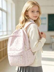 3pcs Back To School Heart Bow Pattern Backpack Set, Large Capacity Nylon School Day Bag With Lunch Bag And Pencil Case, Multi-Pocket Casual Backpack, Lightweight Bookbag, Suitable For Students/Graduates/Young People, Perfect For Back To School/Daily/Shopping/Short Trips And Outdoor Leisure Activities - 8216 - View 5