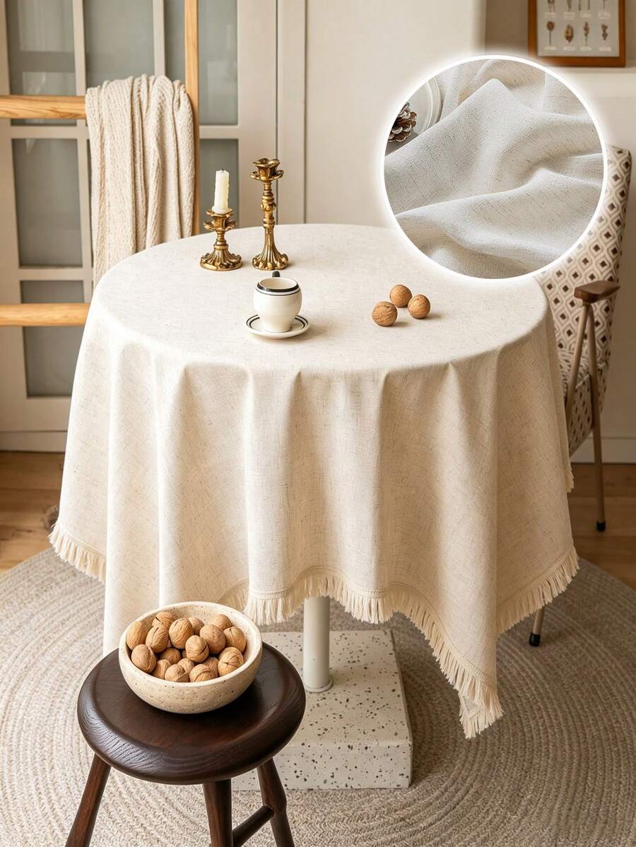 1/16 PCS Taplak Meja Rumbai Lebar Gaya Nordik Warna Beige, Dengan Rumbai Beige, Dekorasi Meja Persegi Panjang Cocok Untuk Dekorasi Ruang Tamu/Ruang Makan/Dapur/Lemari; Dan Pertemuan Keluarga, Pesta Liburan, Dekorasi Rumah Sehari-hari, Tekstil Rumah; Serbaguna Untuk Semua Kesempatan, Cocok Untuk Semua Musim. - Krem - View 1