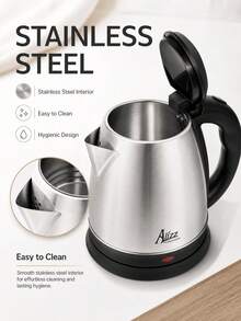 Ketel Listrik Stainless Steel 2L, Ketel Nirkabel 1500W dengan Daya Mendidih Cepat, Mati Otomatis dan Perlindungan Anti Kering, Alas Berputar 360°, Ketel Air Minum Harian untuk Rumah, Dapur, dan Kantor - Perak - View 6