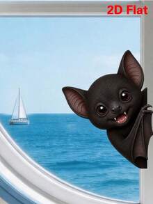 2D Flat, A Fun And Creative Bat Window Sticker, Suitable For Bedroom, Living Room, Study And Kitchen Decoration, Electrostatic Adhesion On Glass, 2D Flat Design - B - View 2