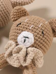1pc Handmade Crochet Beech Wood Ring Rattle Bunny Bear Handheld Toy, Pink, Blue, White, Khaki, Camel - Multicolor - View 5