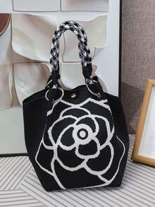 Classic Colorblock Polka Dot Casual Versatile Artistic Bucket Bag, Multi-Functional Daily Commute Handbag, Suitable For Niche Shopping And Dating - Black - View 4