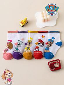 1/5/10 Pairs Paw Patrol Colorful Contrast Stripe Kids Socks, Simple Puppy Design, Winter Mid-Calf Socks, Fun Christmas Children's Socks - Multicolor - View 9