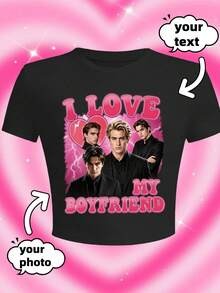 Customized 90s-00s Vintage Cropped Top, Retro Bootleg And Hip-Hop Style. DIY Photos, Names And Text. Ideal For Music Festival Fan Merchandise - Black - View 2