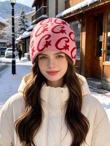 1pc - Letter-Style All-Purpose Warm Hat For Autumn And Winter, Street Hip-Hop Short-Topped Jacquard Wool Hat, Outdoor Knitted Hat - Letter Jacquard Hat - View 3