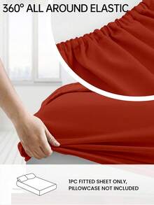 HONEYMOON 1pc Solid Color Soft Fitted Sheet 100% Polyester Fabric Lightweight Cloud-Like Touch Bedding Mattress Cover, Suitable For 9-12 Inch Depth Mattress, Soft Breathable Machine Washable, Shrink-Resistant, Fade-Resistant, All Season Use, Different Sizes Suitable For Home And Dorm, Back To School Dorm Essential, Reddish Brown - Reddish-brown - View 2