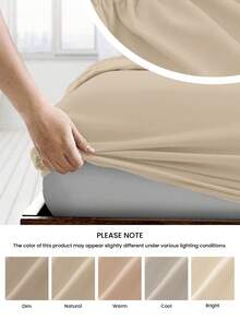 HONEYMOON 1pc Soft Comfortable Solid Color Fitted Sheet, Bed Cover Protector, Lightweight Breathable, 9.84 Inch/25cm Deep Pocket, Machine Washable, Fits All Bed Sizes, Suitable For Dorm And Guest Room (Pillowcase Not Included), Back To School Dorm Essential, Bedding, Light Khaki - Light Khaki - View 6