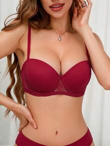 Women's Padded Red Lace Bralette Cross Back Bra With Hook And Eye Closure Adjustable Straps Soft Lingerie - Red - View 7