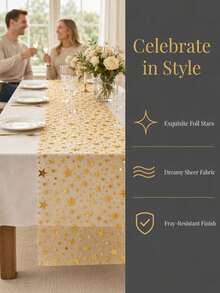 Star‑Printed Tulle Table Runner, Sheer Gauze Decorative Tablecloth, Table Overlay For Wedding Birthday Holiday Celebration Banquet Party Desktop Decoration Supplies - Multi-color (Random) - View 3