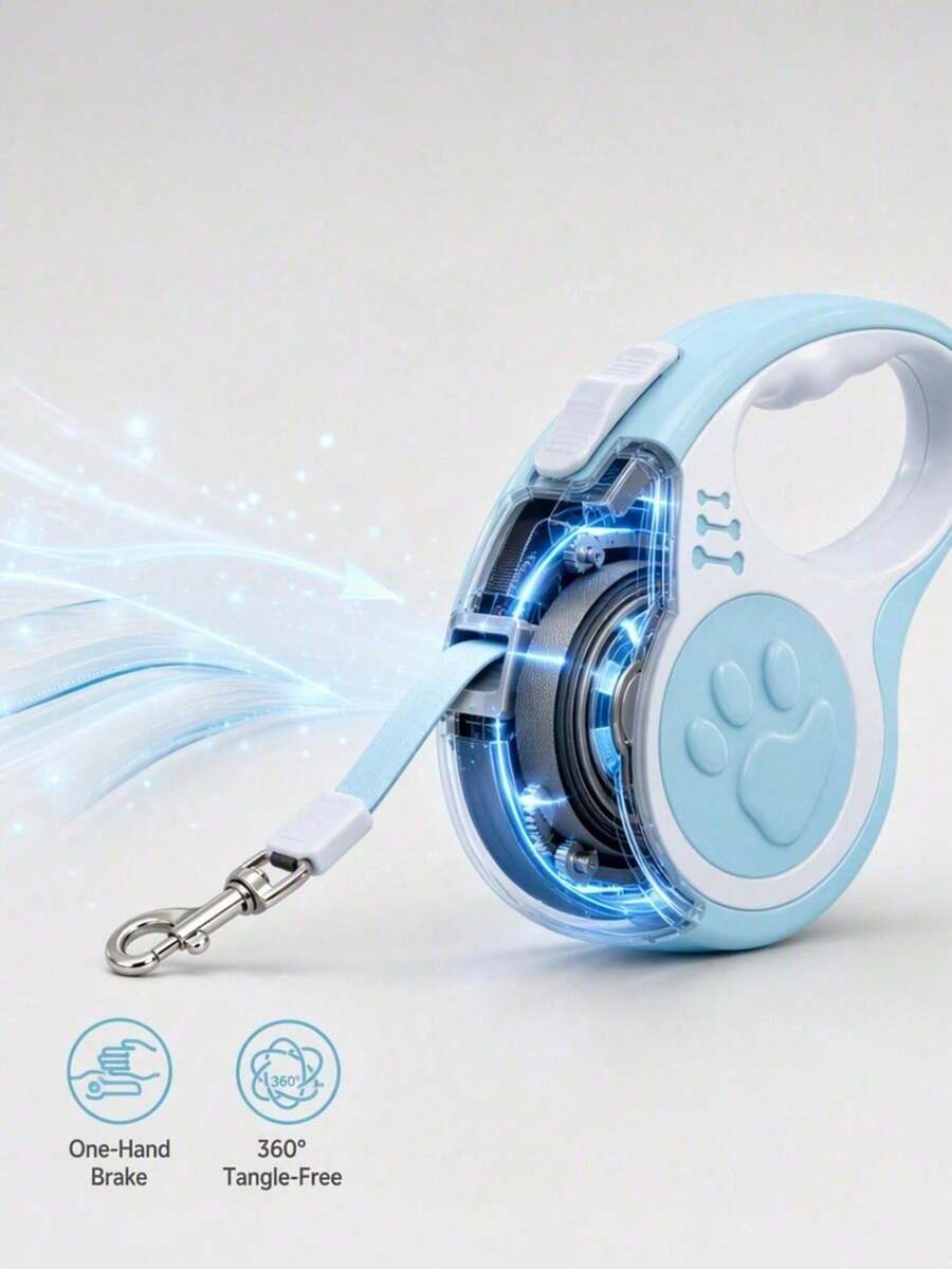 Retractable Dog Leash, Pet Walking Rope, Suitable For Small And Medium Dogs, Cute Paw Print Pattern, Anti-Tangle And Anti-Escape Design, Comfortable Grip Handle, One-Click Automatic Retraction, Outdoor Daily Pet Supplies - Baby Blue - View 1