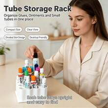 Divided‑Grid Multi‑Compartment Desktop Tube Storage Organizer, Space‑Saving Compact Holder For Ointment Cream Glue Cosmetic Squeeze Tubes, Multi‑Purpose Sorting Rack For Medicinal Tubes, Practical Vanity Dorm Countertop Household Storage Accessory - Multi-color - View 3