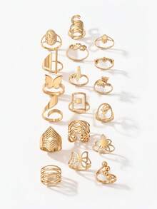 Vandermere 24pcs/Set Gold Color Geometric Hollowed Out Stainless Steel Flower Pattern - Yellow Gold - View 1