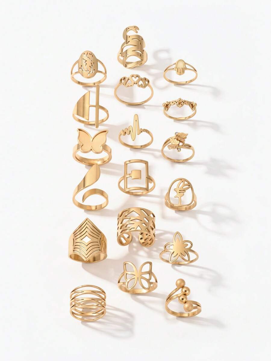 Vandermere 24pcs/Set Gold Color Geometric Hollowed Out Stainless Steel Flower Pattern - Yellow Gold - View 1