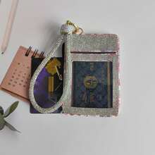 1pc Rhinestone Wristband Keychain Bracelet Wallet, Fashionable Floral Print PU Leather Card Holder, Compact And Lightweight. Detachable Wristband Design For Convenient Carrying And Storage. They All Showcase Unique Design And Fashion Charm, Adding Personalized And Convenience To Your Daily Life - Multicolor - View 6