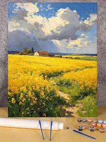1pc Oil Painting By Numbers Kit, Rapeseed Flower Field DIY Art & Craft, Home Wall Decor, Canvas Oil Painting Decoration, Holiday Gift Includes Paintbrushes And Paints. - Sets - View 2