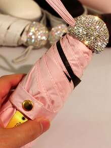 1pc 2-In-1 Sun & Rain Umbrella With Rhinestone Design, Portable Travel Essential, Easy To Carry, School Supplies, Strong Waterproof Performance, Dual-Use Rain & Sun Protection, Perfect Vacation Gift Choice - UPF50+ Capsule Umbrella - View 2