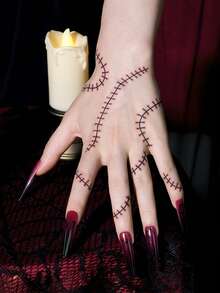 1 Sheet Halloween Temporary Tattoo Sticker, Non‑Reflective Realistic Stitch Suture Line Fake Tattoo, Waterproof Face Hand & Body Art Sticker For Women Gothic Cosplay Party Makeup - Multicolor - View 3