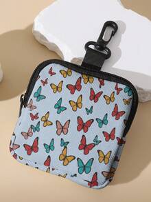 1pc Butterfly Print Kids Mini Coin Purse, Zipper Closure Small Storage Bag With Swivel Hook, Suitable For Earphones, Coins And Tiny Accessories, Can Be Hung On Backpack - Multicolor - View 8