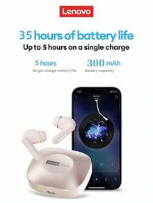 Lenovo LE209 In-Ear Bluetooth Headphones With Smart Noise Cancellation, HIFI Sound Quality, Surround Stereo Effect, Low Latency For Music, Gaming, Sports, Wireless Earbuds Compatible With Smartphones & Computers - Beige - View 2
