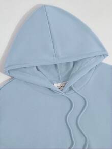 Oversized Women's Sweatshirt For Autumn/Winter, Long-Sleeve Hoodie With Pockets, Casual Top, Y2K Style, Daily Letter Graphic Print, Unisex, Streetwear - Light Blue - View 5